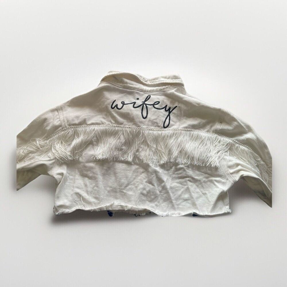 Denim Style Cropped Frilled Wifey Jacket Size L